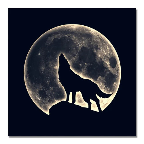 Abstarct Black White Wolf Luminous Moon  Wild Animal Canvas Painting Posters Print Wall Art Pictures for Living Room Home Decor