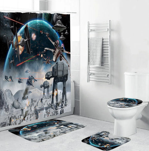 Star Alien Wars Printed Pattern 180x180cm Shower Curtain Pedestal Rug Lid Toilet Cover Mat Non-slip Bath Mat Set Bathroom Decor