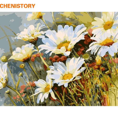 CHENISTORY White Chrysanthemum Flower DIY Digital Painting By Numbers Hand Painted Oil Painting On Canvas Unique Gift Home Decor