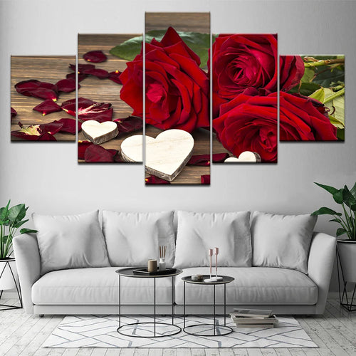 Printed Wall Art Canvas Painting 5 Panel Beautiful Roses Decoration Painting Modular Pictures On The Hall Wall Framework