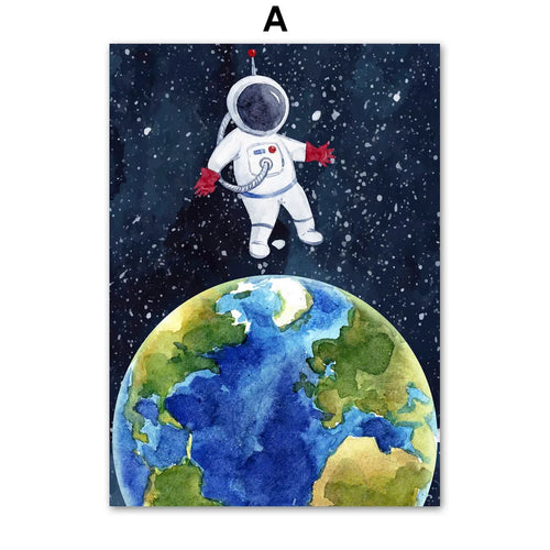 Space Astronaut Planet Rocket Earth UFO Nursery Wall Art Canvas Painting Posters And Prints Wall Pictures Baby Kids Room Decor