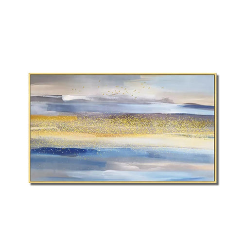 100% Handmade Abstract oil painting beautiful gold sky scenery home decor  wall art hanging picture for living room no framed