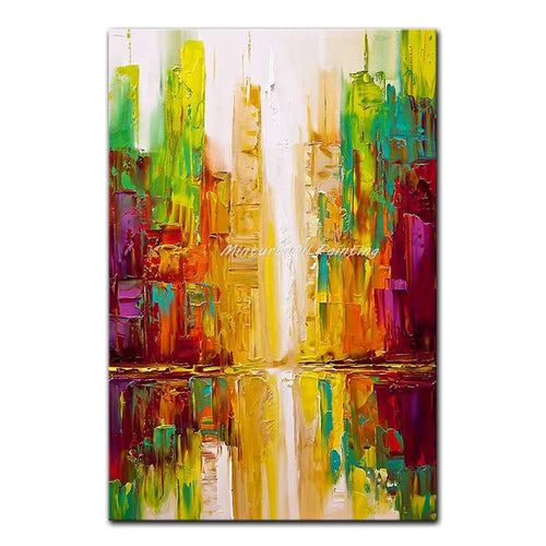 Mintura Hand-Painted Abstract City Oil Painting on Canvas,Morden Building Landscape Wall Art,Pictures for Living Room,Home Decor