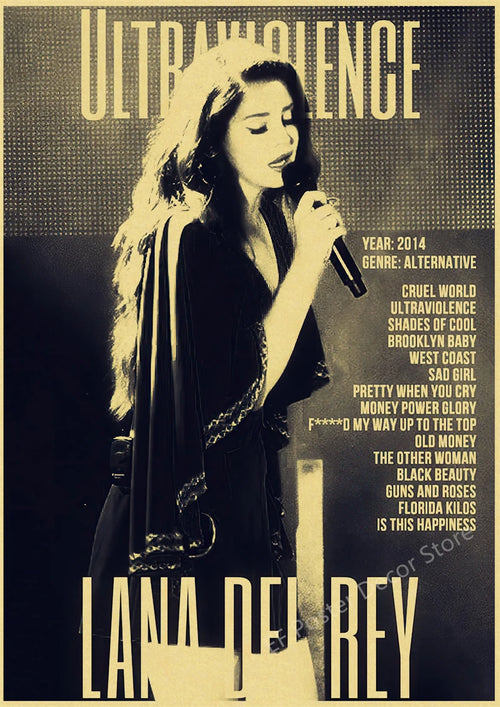 Lana Del Rey Retro Poster Prints Singer AKA Lizzy Grant Music Album Cover Painting LDR Vintage Home Room Bar Cafe Art Wall Decor