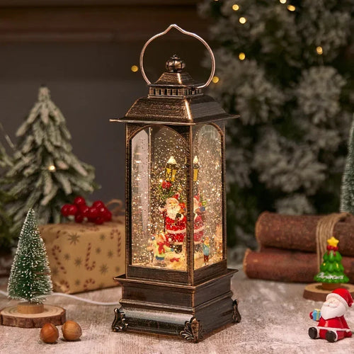 Snowing Crystal Ball Night Light with Vintage Christmas Wind Lamp, Rotating Carousel Music Box, Eight-tone Box, Customization