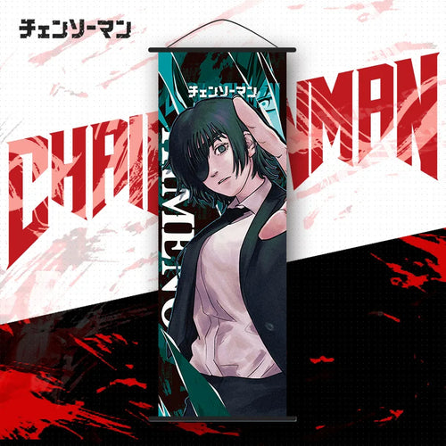Anime Chainsaw Man Scroll Canvas Makima Power Denji Aki Mitaka Asa Wall Hanging Painting Home Decor Manga Chainsaw Man Posters