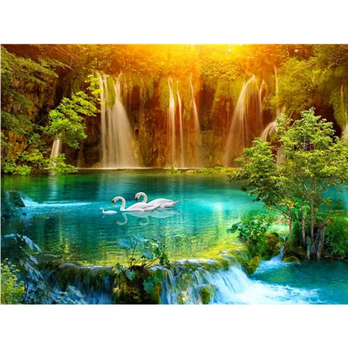 5D DIY Diamond Painting Waterfall Scenery Embroidery Mosaic Handicrafts Pictures Full Drills Cross Stitch Kits Living Room Decor