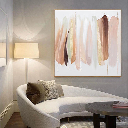 Nordic Hand Painted Abstract Gold Pink Oil Painting On Canvas Wall Poster Hanging Picture Image For Living Room Bedroom Unframed