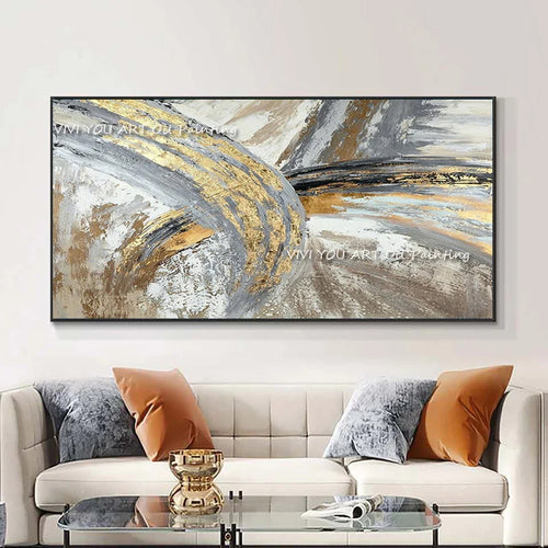 100% Handmade White Golden Gray Abstract Texture Painting  Modern Art Picture For Living Room Modern Canvas Art High Quality