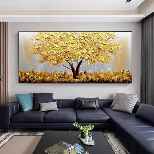 Hand Painted Knife Gold Tree Oil Painting On Canvas Large Palette 3D Paintings For Living Room Modern Abstract Wall Art Pictures