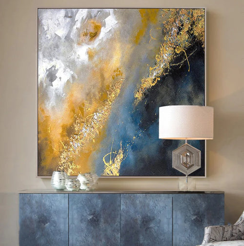 100% Handmade Golden Abstract Painting Modern Art Picture For Living Room Wall Pictures Modern Cuadros Canvas Art High Quality