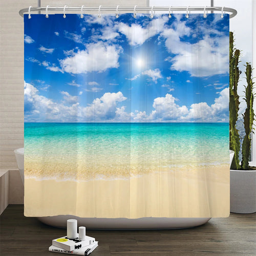 Sunlight Ocean Scenery Shower Curtains Decoration Waterproof Fabric Sunset Dusk Sea Dolphin Cowboy Bath Curtain Bathroom Screen