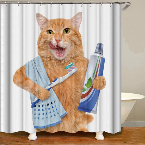 Cute Cat Animal Shower Curtain Waterproof Polyester with Hooks for Bathtub Bathroom Screens Home Decor Large Size Bath Curtains