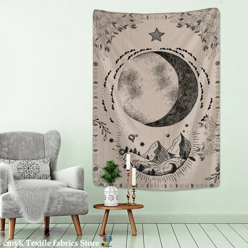 Moon Tarot Tapestry Wall Hanging Psychedelic Witchcraft Hippie Tapiz Mandala Art Background Cloth Home Decor