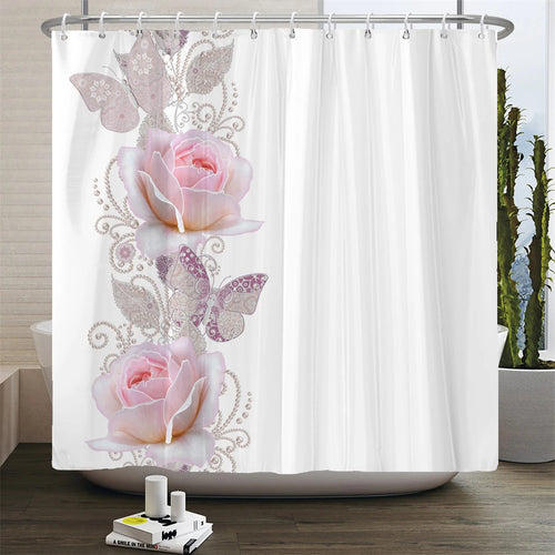 Beautiful Butterfly Flowers Shower Curtain Bathroom Screen Decoration Large 240X180 Shower Curtains Waterproof Washable Fabric