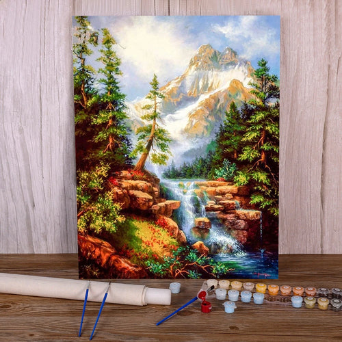 Diy Paint By Numbers Hand-painted Package Adults Painting for Crafts Wall Art Home Decoration Mountain Waterfall Picture
