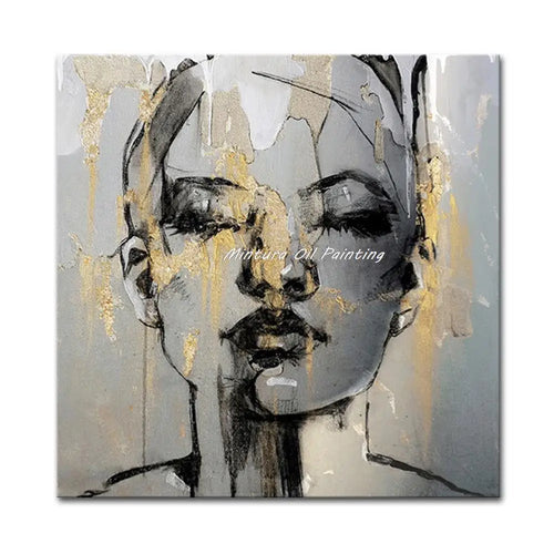 Mintura Handmade Texture Gold Women Face Oil Paintings on Canva Modern Abstract Wall Art,Picture for Living Room,Home Decoration