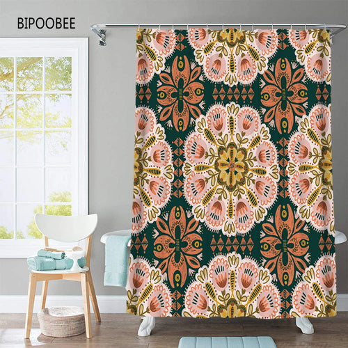 High Quality Flower Fabric Shower Curtain Waterproof Beautiful Natural Landscape Bath Curtains for Bathroom Decor with Hooks