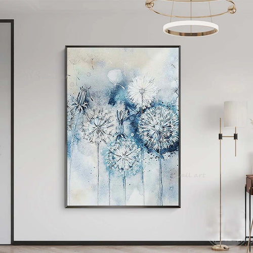 Abstract Blue Dandelion Wall Pictures For Home Decor Handmade Oil Painting On Canvas Art Hanging Poster For Living Room Bedroom