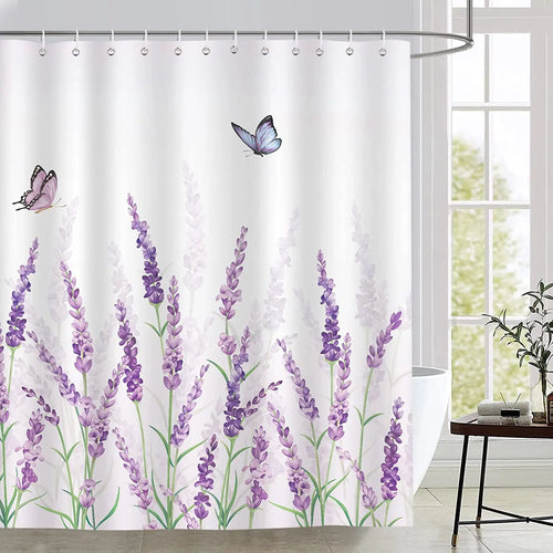 Flower Bouquet Ombre Background Shower Curtain Purple Floom Bathroom Curtains Hooks Polyester Fabric Bath Curtain Set Home Decor