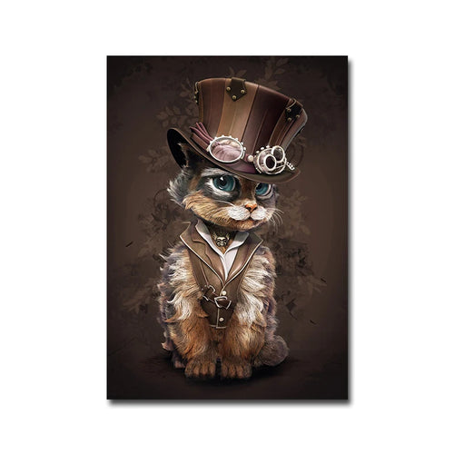 Animals Steampunk Cat Canvas Painting Abstract Art Posters and Prints Funny Wall Cuadros Art Picture for Living Room Home Decor