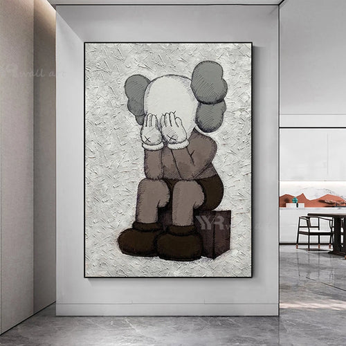 Modern Gray Cartoon Animal Picture For Children's Room Hand Painted Texture Oil Painting On Canvas Wall Poster Picture For Home