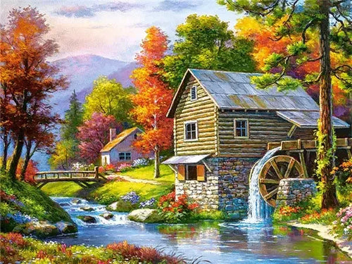 Diy 5D Diamond Painting "Landscape House" 3D Diamond Embroidery Mosaic Full Round Drill Cross Stitch Home Decoration Gift
