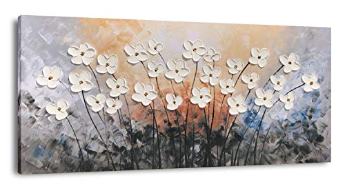 Flower Canvas Wall Art with 3D Hand Painted Textured Modern Large Oil Painting Contemprary Aesthetic Floral Pictures for Living Room Bedroom DinningDecor