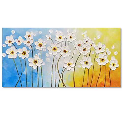 Art Hand Painted Dancing Flower Oil Painting with Raised Texture on Canvas Comtempary Floral Wall Art for Living Room Decor Home Art