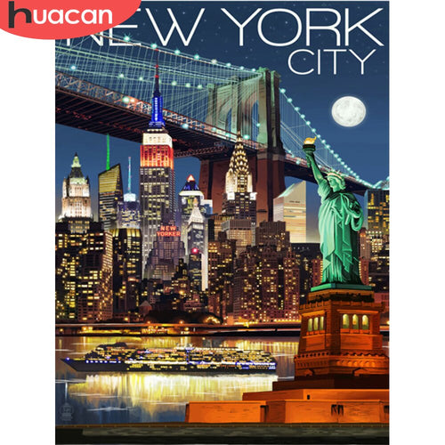 HUACAN Full Drill Diamond Painting New York City Picture Of Rhinestone Diamond Embroidery Landscape Cross Stitch Home Decoration