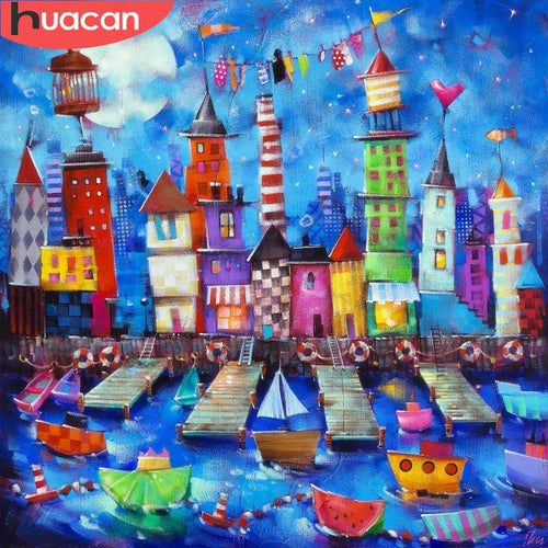 HUACAN 5d Diamond Painting Building Full Square Diamond Mosaic Scenic Diamond Embroidery Rhinestones Picture New Arrival