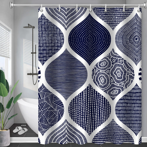 Boho Theme Blue Shower Curtains Bathroom Accessories Cute 3D Print Waterproof Fabric With Hooks Geometric Pattern Decor Curtain