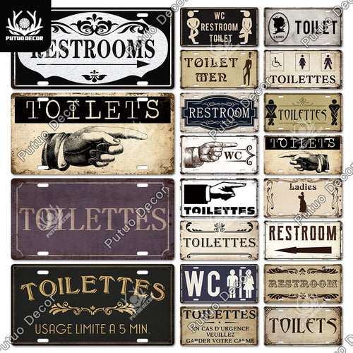 Putuo Decor Restroom Metal Sign Plaque Metal Vintage License Plate for Bar Club Toilet Bathroom Restroom Toilettes Door Decor