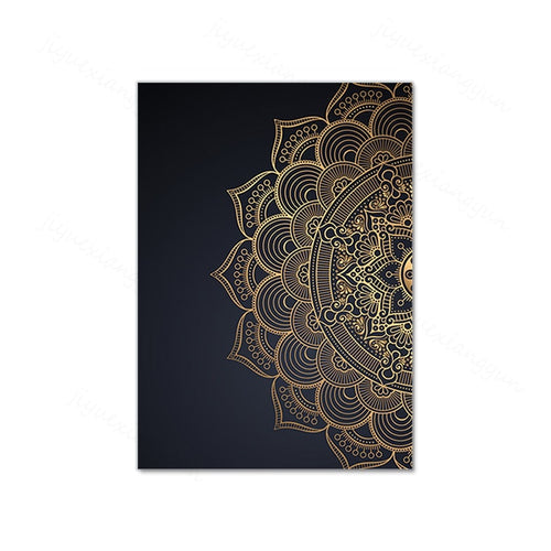 Black gold Modern Mandala Abstract Posters Canvas Painting Wall Art Print Pictures for Living Room Bedroom Interior Home Decor