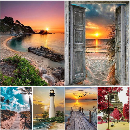 DIY 5D Diamond Painting Landscape Sunset Cross Stitch Kit Full Square Embroidery Scenery Mosaic Art Picture of Rhinestones Decor