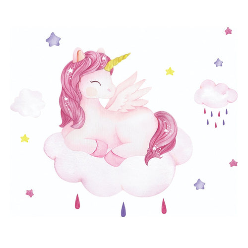 Smiling Unicorn Wall Stickers for Kids room Girls room Background Wall Decor Removable Vinyl Wall Decals for Nursery Home Decor