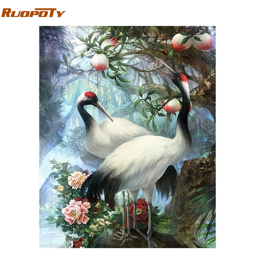 RUOPOTY Frame Crowned Crane DIY Painting By Numbers Kit Animals Calligraphy Painting Wall Art Picture Acrylic Paint For Home Art