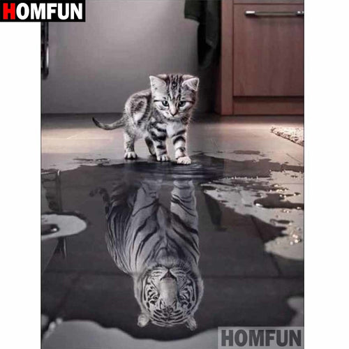 HOMFUN Full Square/Round Drill 5D DIY Diamond Painting &quot;Tiger cat&quot; Embroidery Cross Stitch 3D Home Decor Gift BK020
