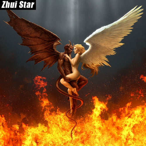 Zhui Star Full Square Diamond 5D DIY Diamond Painting "Angel devil" 3D Embroidery Cross Stitch Mosaic Painting Home Decor BK