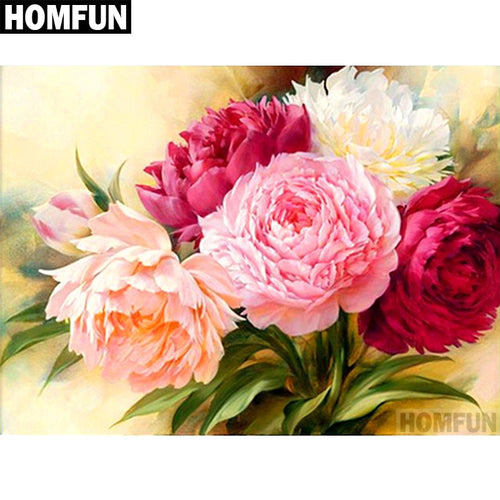 HOMFUN Full Square/Round Drill 5D DIY Diamond Painting "Peony Flowers" 3D Embroidery Cross Stitch 5D Decor Gift A00558