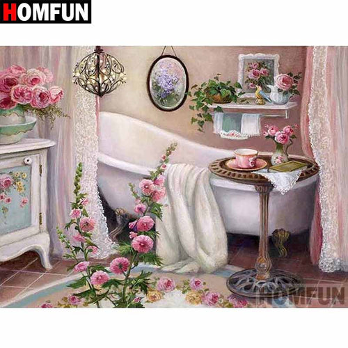 HOMFUN Full Square/Round Drill 5D DIY Diamond Painting "Bathroom flower" 3D Diamond Embroidery Cross Stitch Home Decor A18633