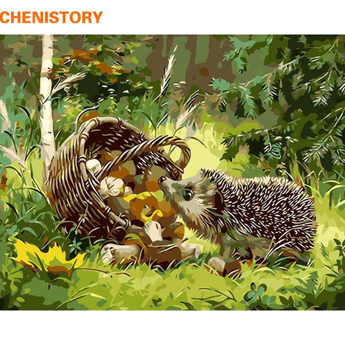 CHENISTORY DIY Painting By Numbers Hedgehog Animals Modern Wall Art Picture Hand Painted Oil Painiting On Canvas For Gift 40x50