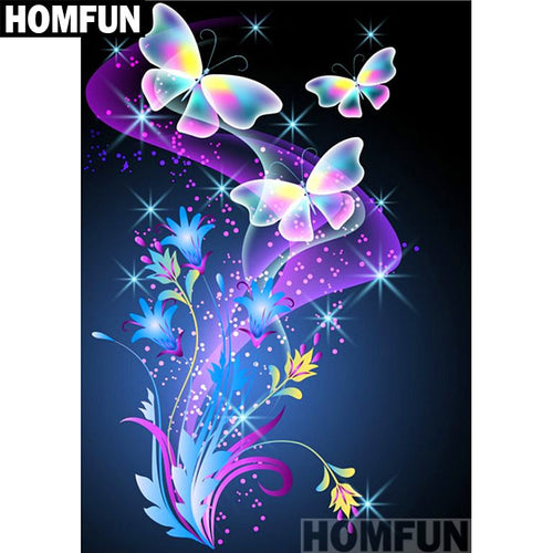 HOMFUN Full Square/Round Drill 5D DIY Diamond Painting &quot;Flower &amp; butterfly&quot; 3D Embroidery Cross Stitch 5D Home Decor A00988