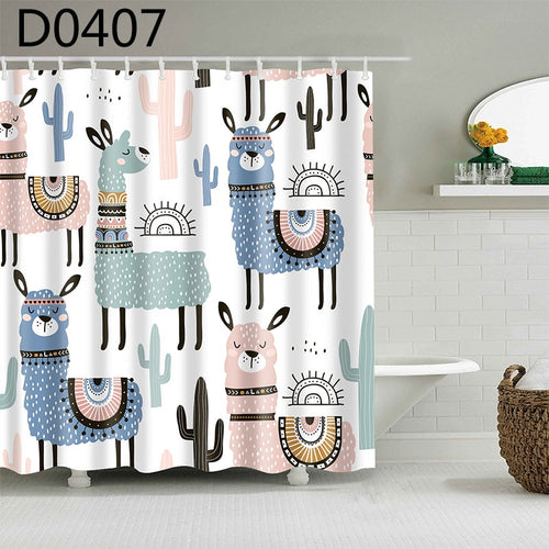 Alpaca Pattern Bath curtain Waterproof Shower Curtains Polyester Cartoon Bath Screen Printed Curtain for Bathroom Home Decor