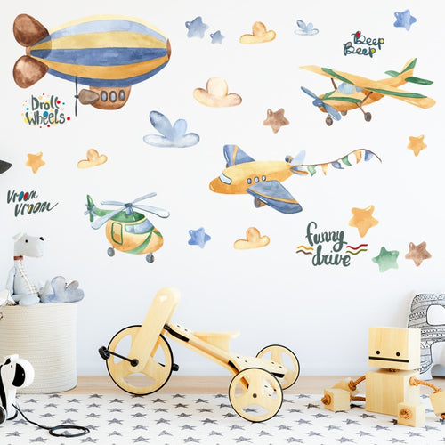 Cartoon Airship Wall Stickers for Kids room Nursery Eco-friendly Vinyl Wall Decals Art Wall Murals Poster DIY Home Deoration