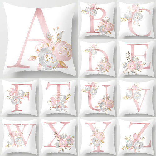 Pillow Letters Pink Floral Decorative Cushions Pillowcase Polyester Cushion Cover Throw Pillow Sofa Decoration Pillowcover 40835