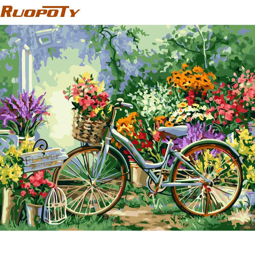 Frame DIY Painting By Numbers Bicycle Flowers Kits Acrylic Paint By Numbers Hand painted Oil Painting For Home Decor