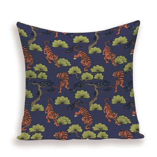 Cute Tiger Cushion Case Autumn Jungle Home Decor Pillows Cases Animal Sofa Bed Cushions Cover Linen  Pillow Covers Kissenbezug