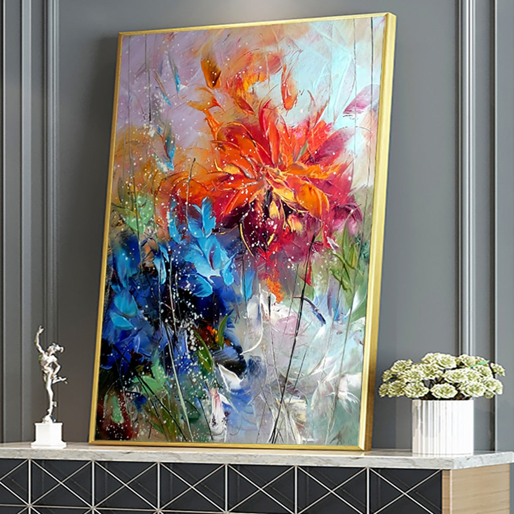 Abstract Watercolour Blue Orange Flower Oil Painting On Canvas Poster And Print Picture Wall Art Cuadros Home Room Decoration