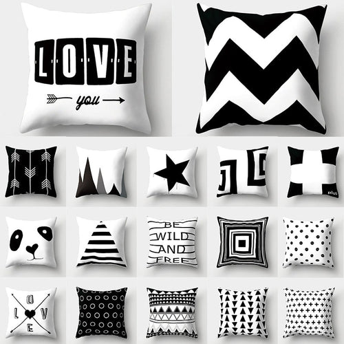 Black White Geometric Cushion Cover 45x45 Pillowcase Sofa Cushions Decorative Pillowcover Polyester Home Decor Pillow Cases